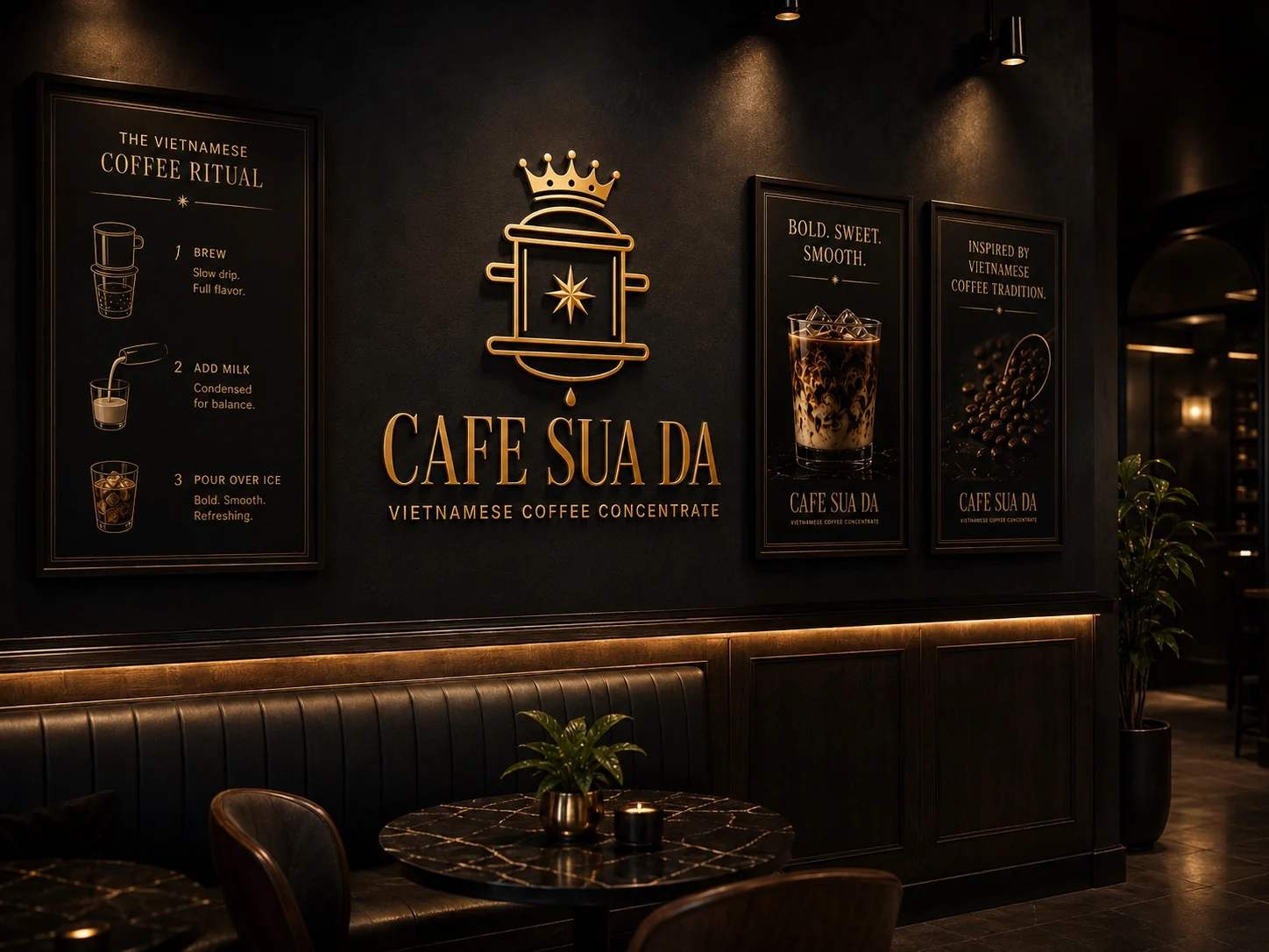 Cafe ritual wall art and premium seating